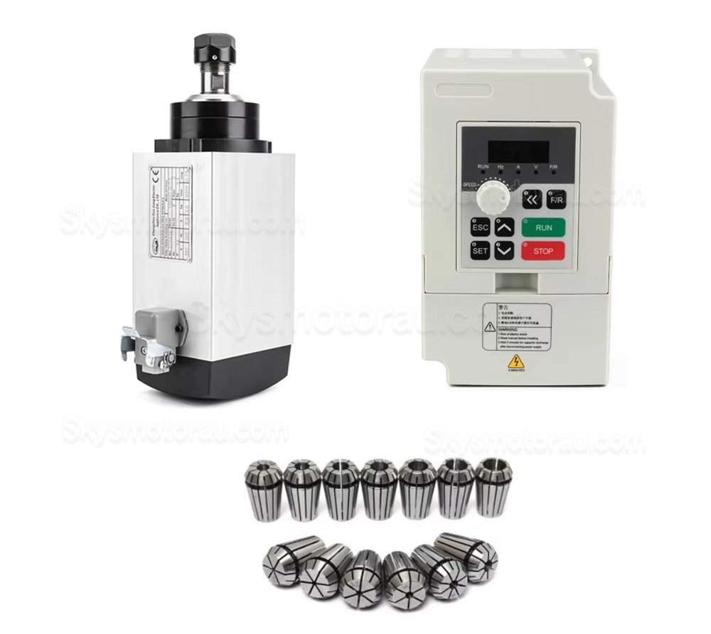 3KW VFD Spindle Kit GDZ80X73-3 + H100-3.7 Indc. Air Cooled Spindle Motor + Variable Frequency Drive + 13Pcs ER20 Collet